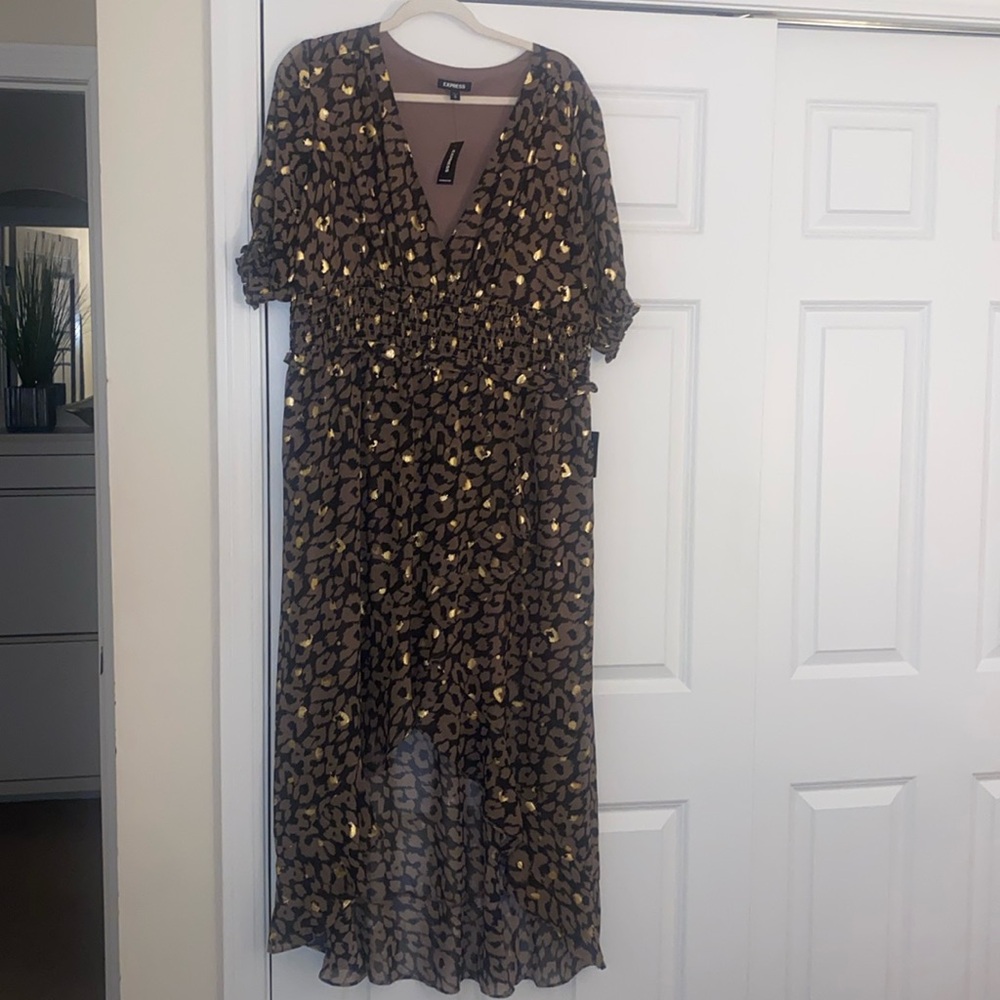 Express dress leopard and gold print